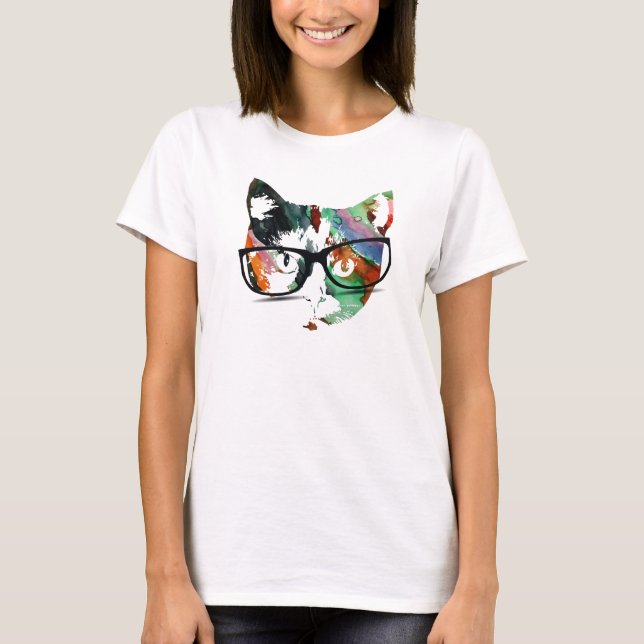 T-shirt Hipster Kitty avec lunettes (Devant)