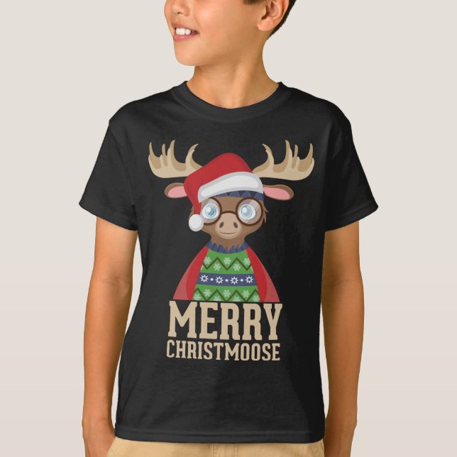 T-shirt Hipster Moose - Santa Hat - Joyeux Christmoose Chr (Devant)