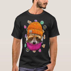 T-shirt Hipster Raccoon Geek Lunettes Nerd Animal Love Pea