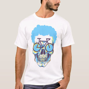 T-shirt Hipster Skull Bike Art Moderne Blanc Illustration