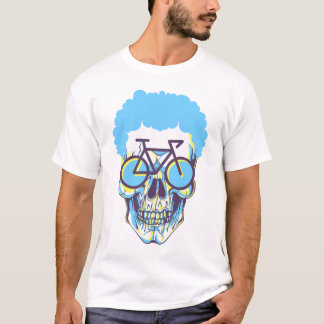 T-shirt Hipster Skull Bike Art Moderne Blanc Illustration