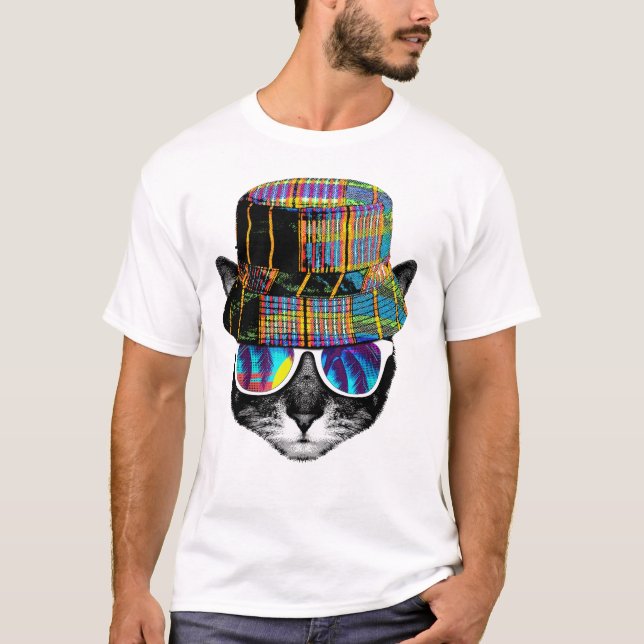 T-shirt Hipster summer cat (Devant)