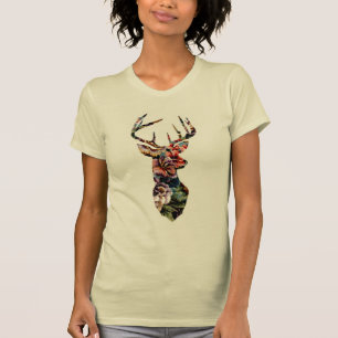 T-shirt Hipster Vintage Floral Cerf Tête Silhouette