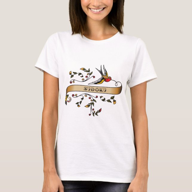 T-shirt Hirondelle et rouleau avec Sudoku (Devant)