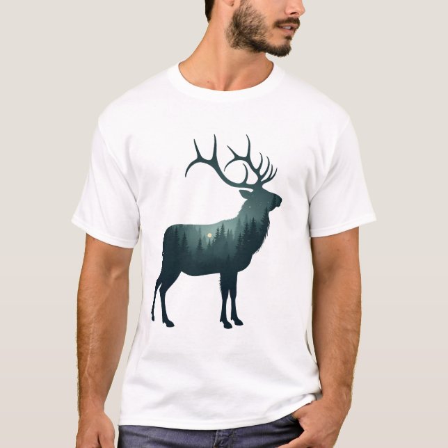 T-shirt Hirsch Wald Silhouette Natur Design (Devant)