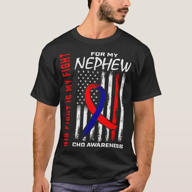 T-shirt His Fight Nephew Chd Awareness American Flag Graph (Devant)