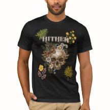 Hither Skull & Flowers Tee – Gothic Floral Art