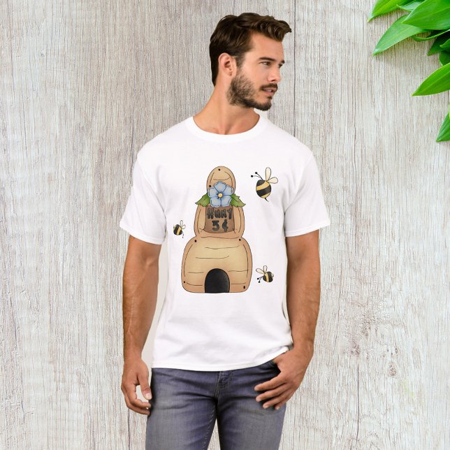 T-shirt Hive d'abeille au miel avec fleurs bleues et abeil (Créateur téléchargé)