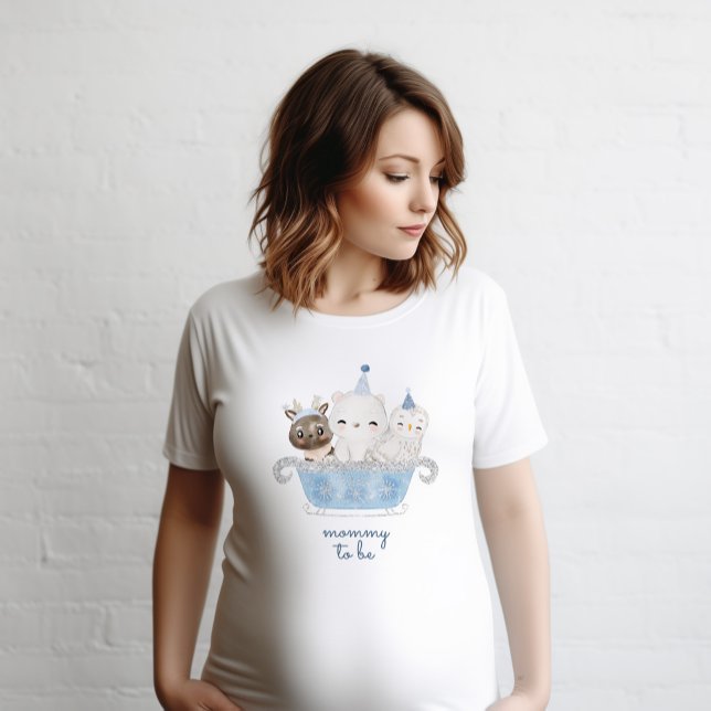 T-shirt Hiver Bois Baby shower des animaux de l'Arctique (mommy to be design for winter baby shower with arctic woodland animals)