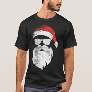 T-shirt Hiver Hiver Père Noël Visage Avec Barbe Casquette 
