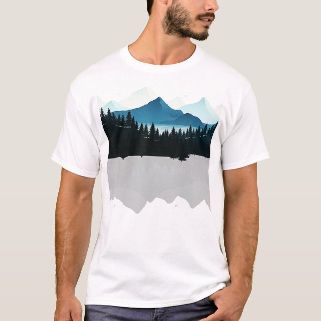T-shirt Hiver Montagne Détente Vue Pays Camping Hiki (Devant)