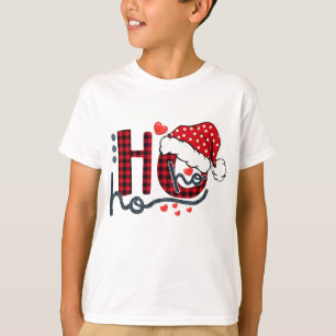 T-shirt Ho ho Ho Buffalo Red Plaid Santa Hat Christmas Fun