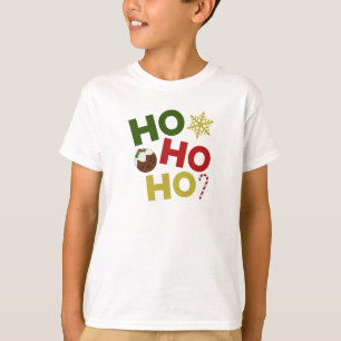 T-shirt HO HO HO+Christmas Pudding, bonbons, flocon de nei