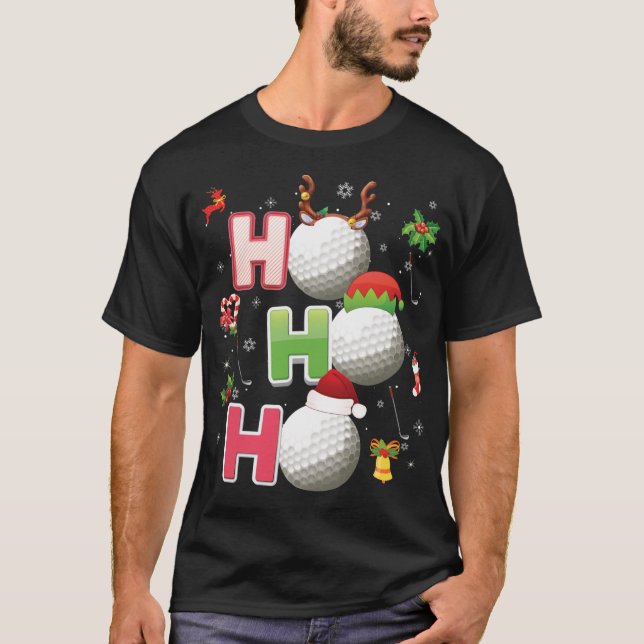 T-shirt Ho Ho Ho Golf Ball Christmas Père Noël Elf Reindee (Devant)