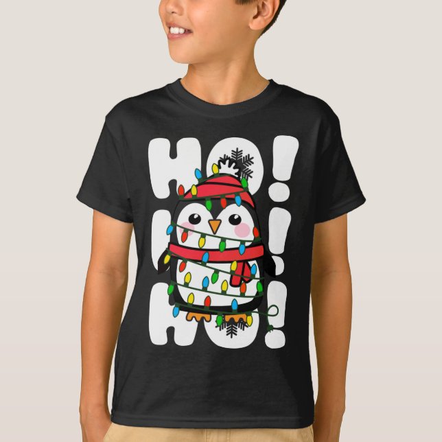 T-shirt Ho Ho Ho Les lumières de Noël mignonne Penguin (Devant)
