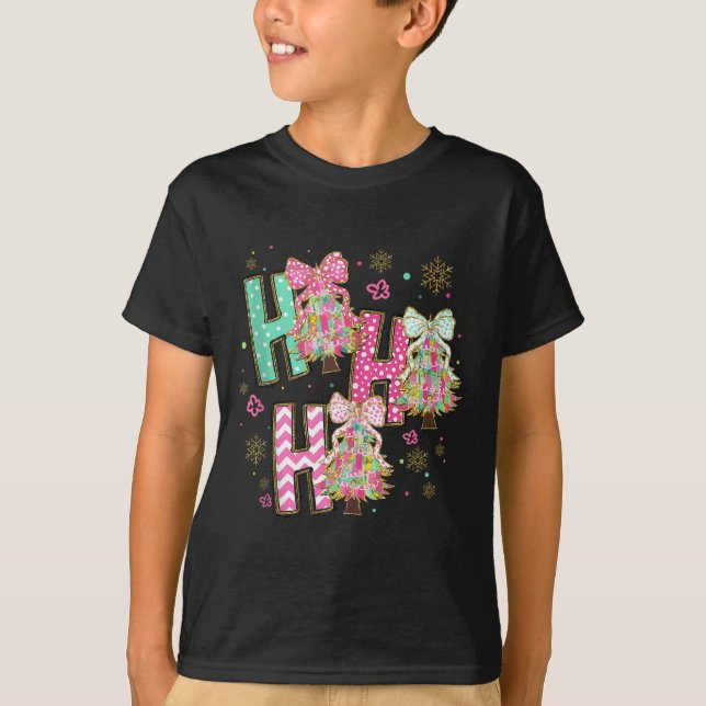 T-shirt Ho Ho Ho Merry Christmas Coquette Bow Xmas Trees H (Devant)