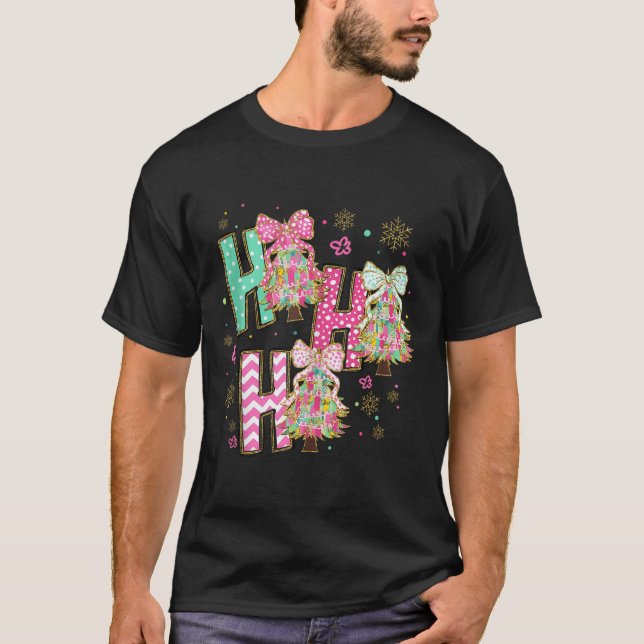 T-shirt Ho Ho Ho Merry Christmas Coquette Bow Xmas Trees H (Devant)