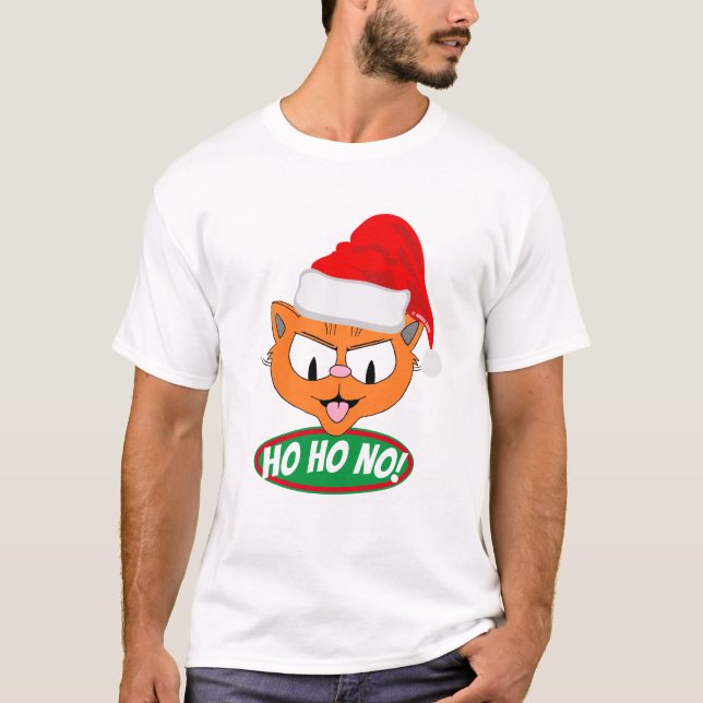 T-shirt Ho Ho NON ! Chat caricature Sarcastique anti vacan (Devant)