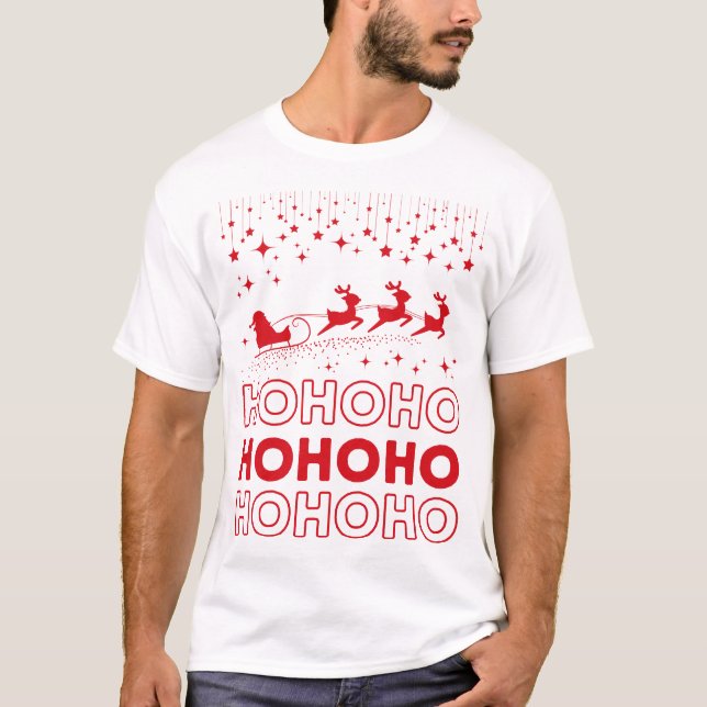 T-shirt Ho Ho Santa Claus Sleigh Reindees de Noël (Devant)