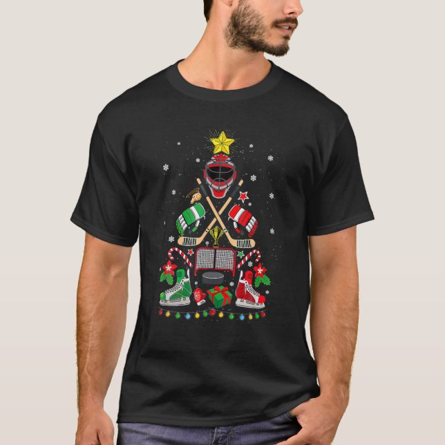 T-shirt Hockey sur glace Arbre de Noël Ornements Drôle Noë (Devant)