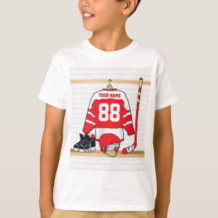 T-shirt Hockey sur glace rouge et blanc personnalisé