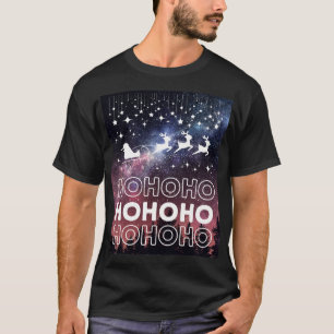 T-shirt Hohoho Santa Claus Reindeers Red Starry Sky