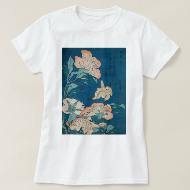 T-shirt Hokusai Peonies et Canary Vintage GalleryHD (Design devant)