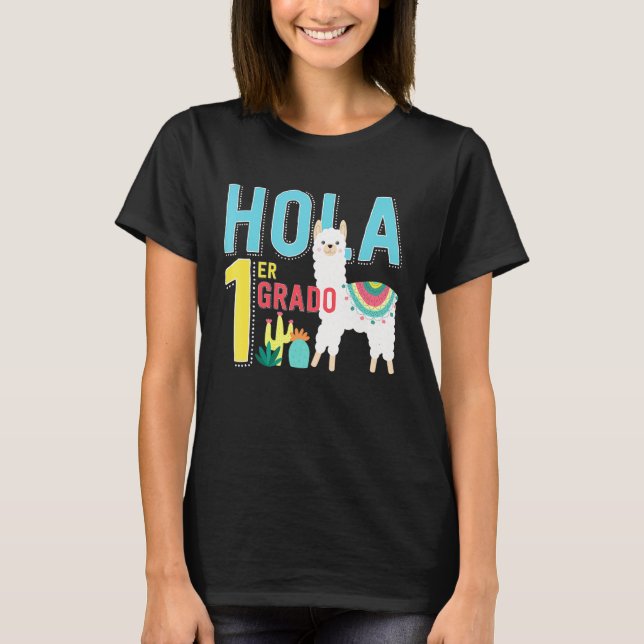 T-shirt Hola 1 er Primer Grado Llama Retour à l'école Span (Devant)