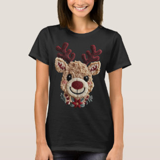 T-shirt Holiday Fun - Red Nose Reindeer Faux Yarn