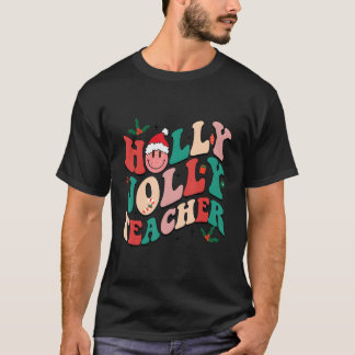 T-shirt Holly N Jolly Père Noël Happy Face Retro Enseignan