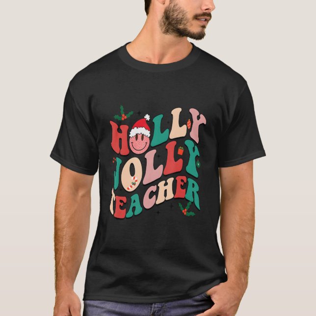 T-shirt Holly N Jolly Père Noël Happy Face Retro Enseignan (Devant)