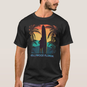 T-shirt Hollywood Floride Fl Palm Tree Surfer Surfer Su
