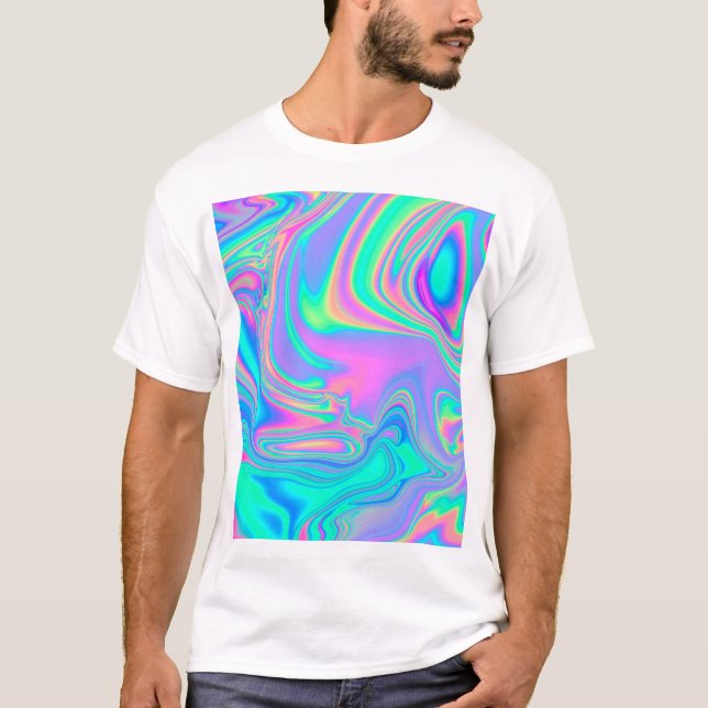 T-shirt Holographie Iridescente : Neon Marbled Texture (Devant)