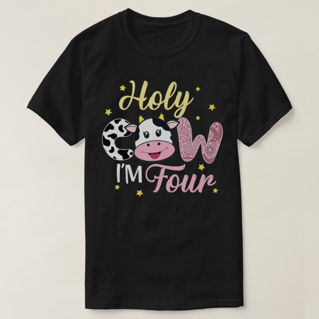 T-shirt Holy Cow I'm Four Cow Farm Thème Anniversaire 4 an (Design devant)