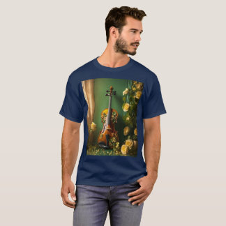 T-shirt Homme avec Violon Vintage 3D Floral Design