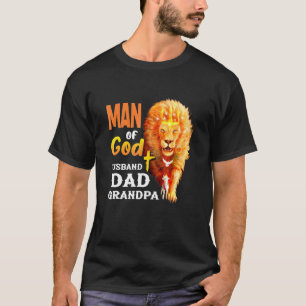 T-shirt Homme De Dieu Mari Papa Grand-Père Lion Vintage