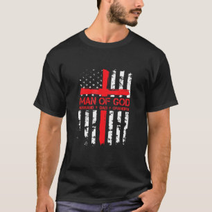 T-shirt Homme De Dieu Mari Papa Grandpa Usa Drapeau Jésus 