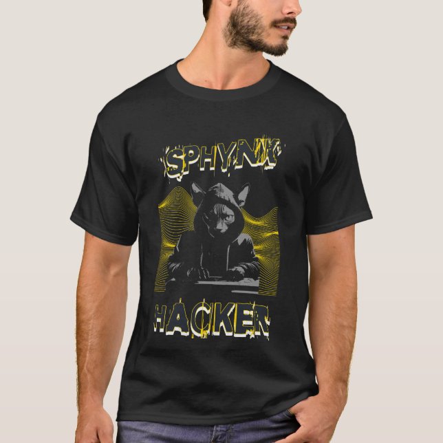 T-shirt homme de hacker de chats Sphynx noirs (Devant)