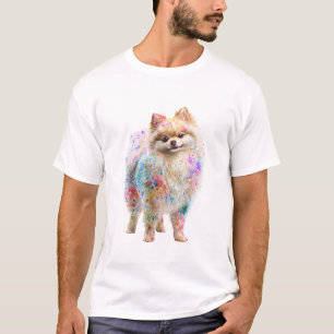 T-shirt Homme de Poméranie d'art de éclaboussure coloré