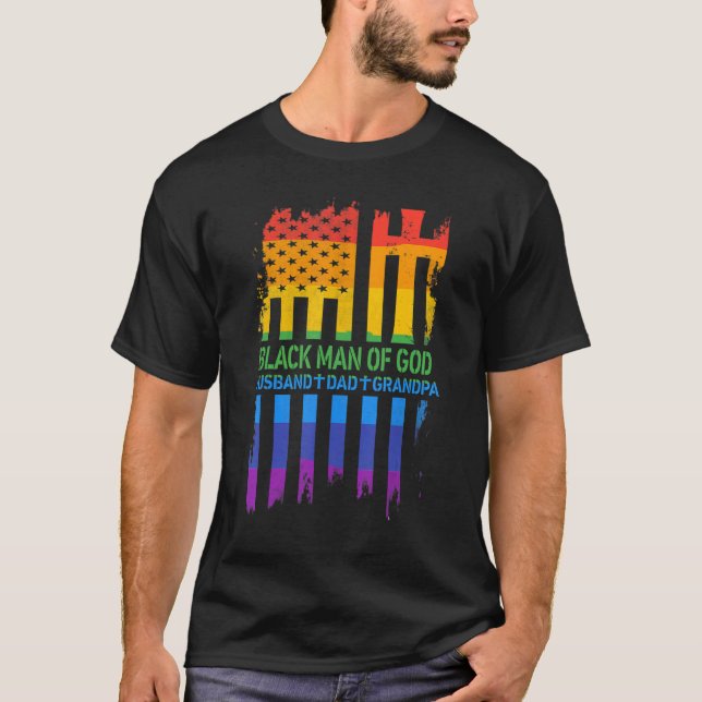 T-shirt Homme Noir De Dieu Père Mari Lgbt Prêtre Gay pride (Devant)