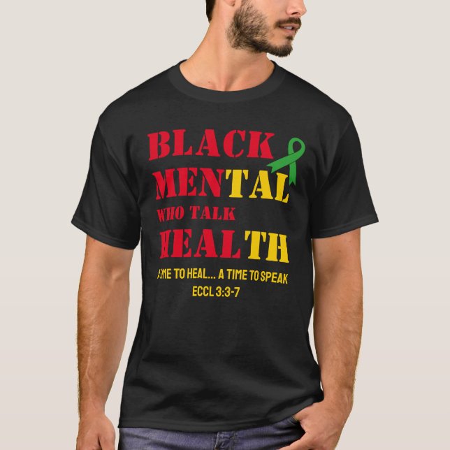 T-shirt HOMMES DE LA SANTÉ Mentale Noire QUI PARLENT GUÉRI (Devant)