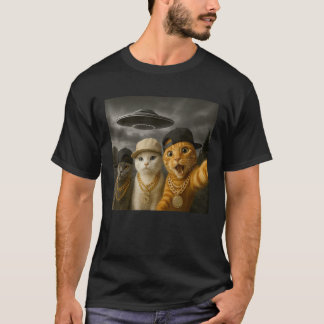 T-shirt Hommes Drôle Chat Selfie UFO Hip hop Rap Hommes Fe
