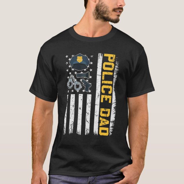 T-shirt Hommes en détresse Police Drapeau Américain Papa P (Devant)