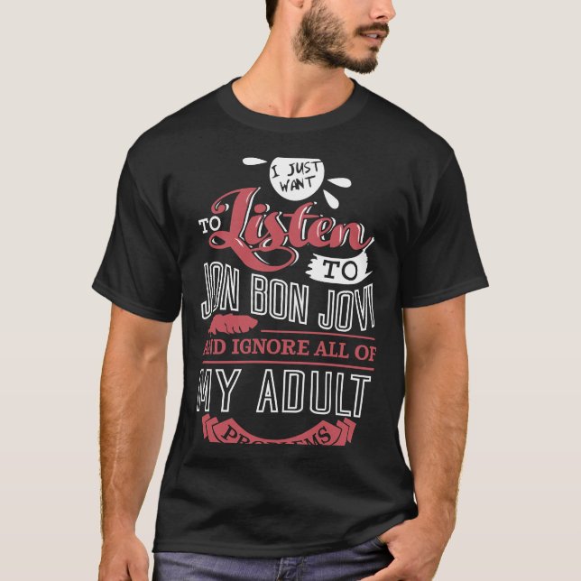 T-shirt Hommes Femmes Bon Jovi Je Veux Juste Boire Du Vin (Devant)