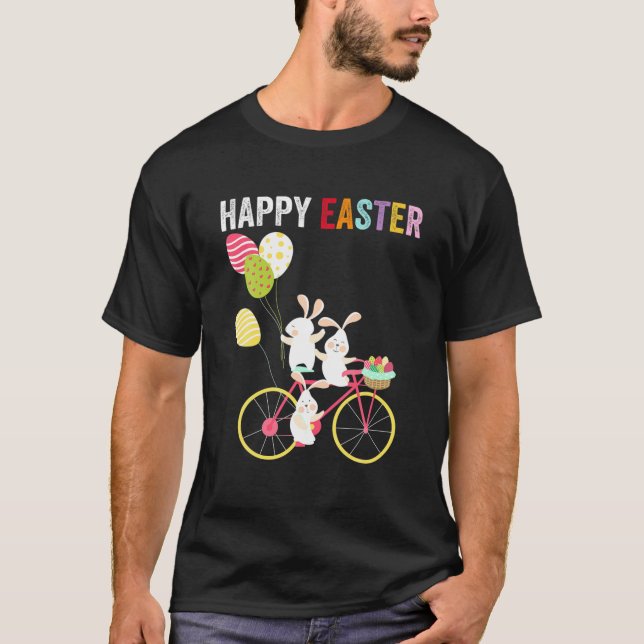 T-shirt Hommes Joyeux Pâques Jour Cute Bunny Vélo Est (Devant)