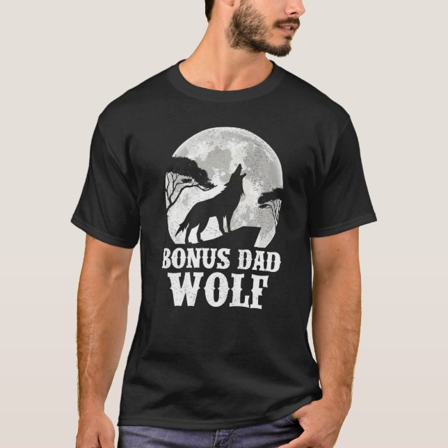 T-shirt Hommes Loups hurlant À La Lune Bonus Papa Wolf Fa (Devant)