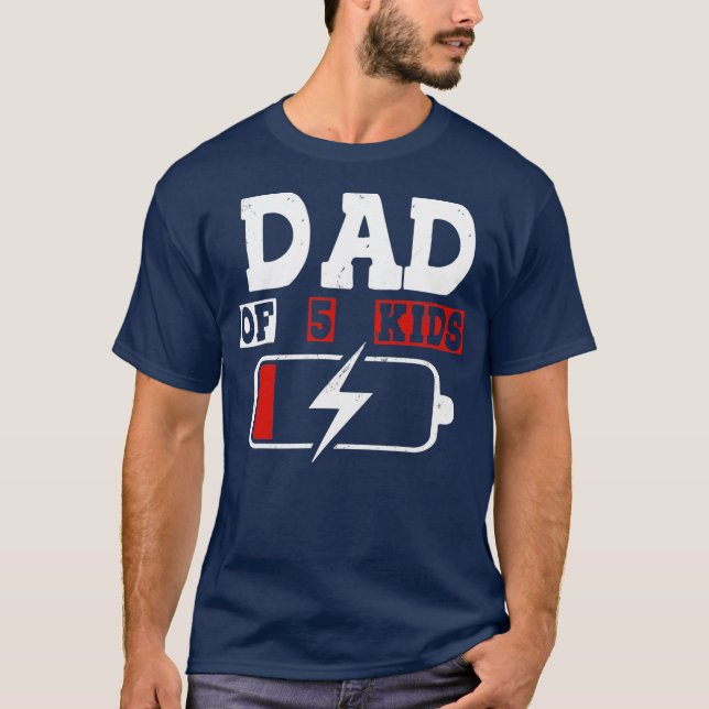T-shirt Hommes Papa De 5 Enfants Batterie Faible Drôle Pou (Devant)
