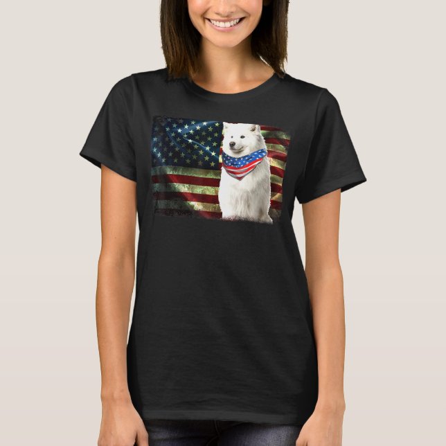 T-shirt Hommes Patriotique Samoyé Américain Drapeau Chien  (Devant)
