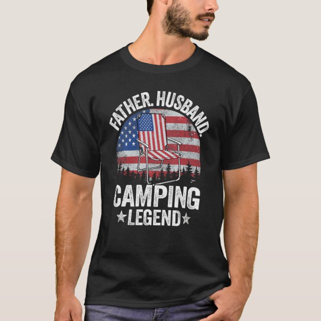 T-shirt Hommes Père Mari Camping Légende Drapeau américain (Devant)