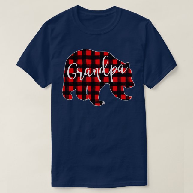 T-shirt Hommes Red Plaid Grand-père Ours Mappage Famille C (Design devant)